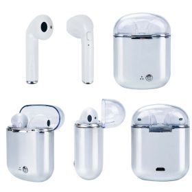 Clear Top Dual Chamber Wireless Bluetooth Earphones With Charging Box (Color: METALLIC SILVER)